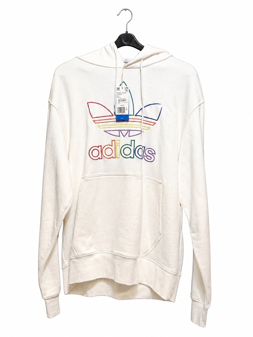 Adidas White unisex Hoodie with Rainbow Trefoil❤️🧡💛💜💚💙